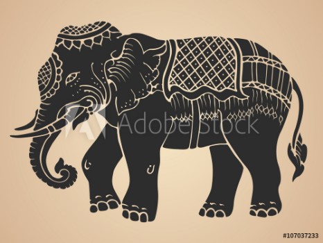 Picture of Black war elephant - Thai traditional art Design Vector